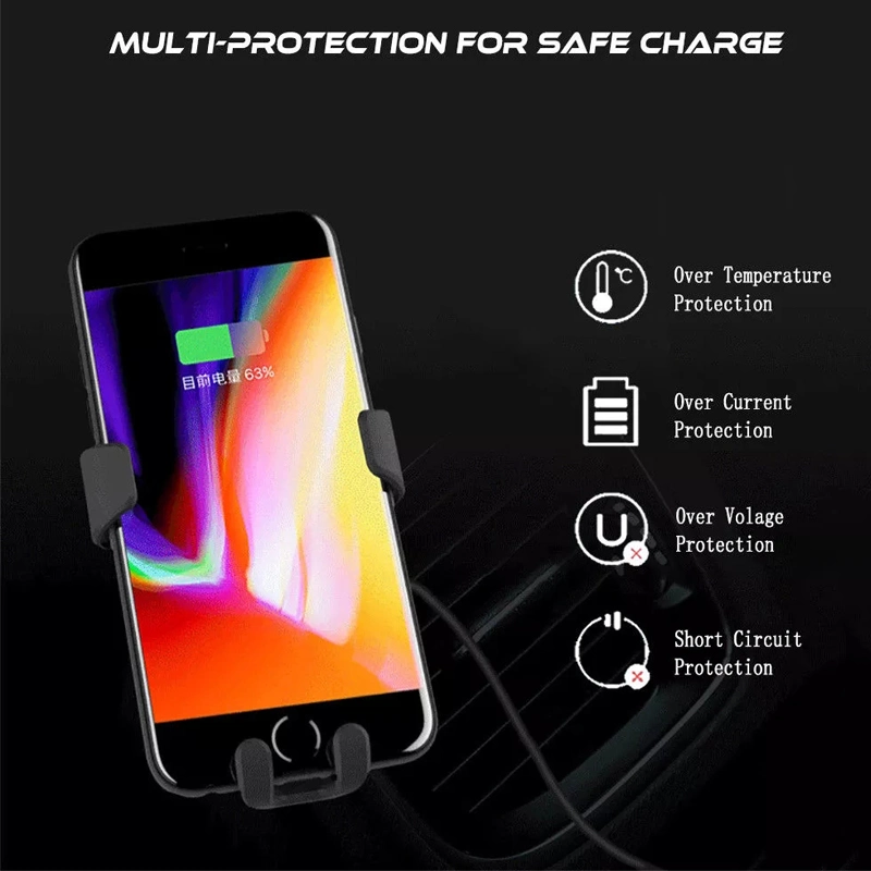 15W Fast Automatic Induction Qi Phone Car Charger for Android Cell Phones