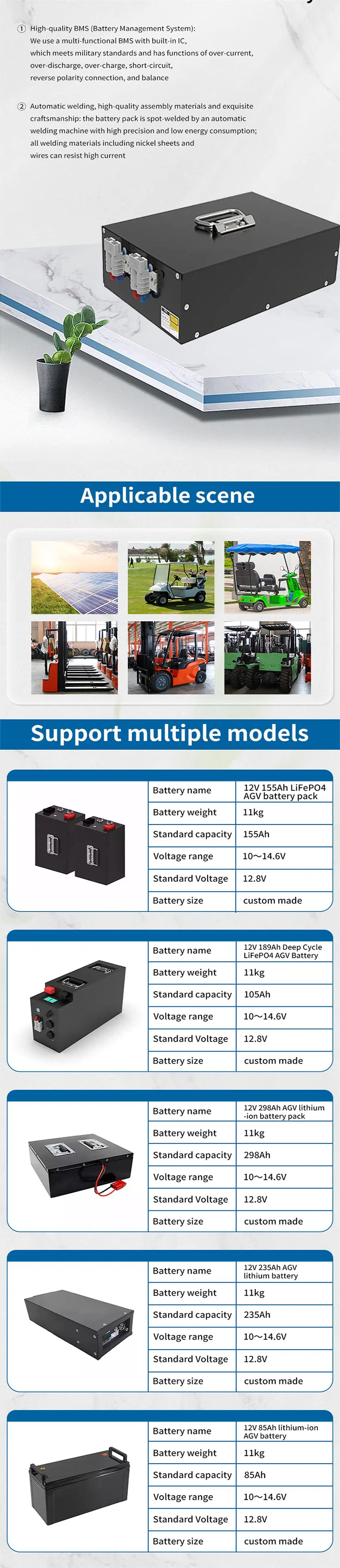 EV Charger Stable Discharge Lithium LiFePO4 Battery for Electric Forklifts/Agricultural Carts