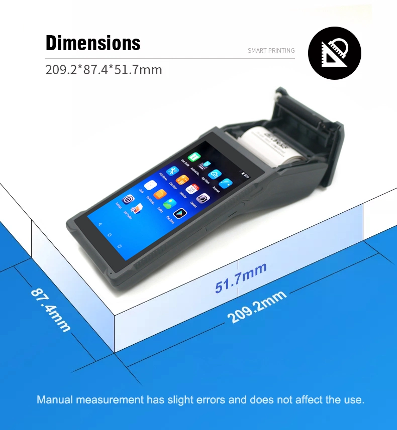 Mobile Handheld Android System Portable 3G 4G Wireless Touch Screen POS Terminal with Printer