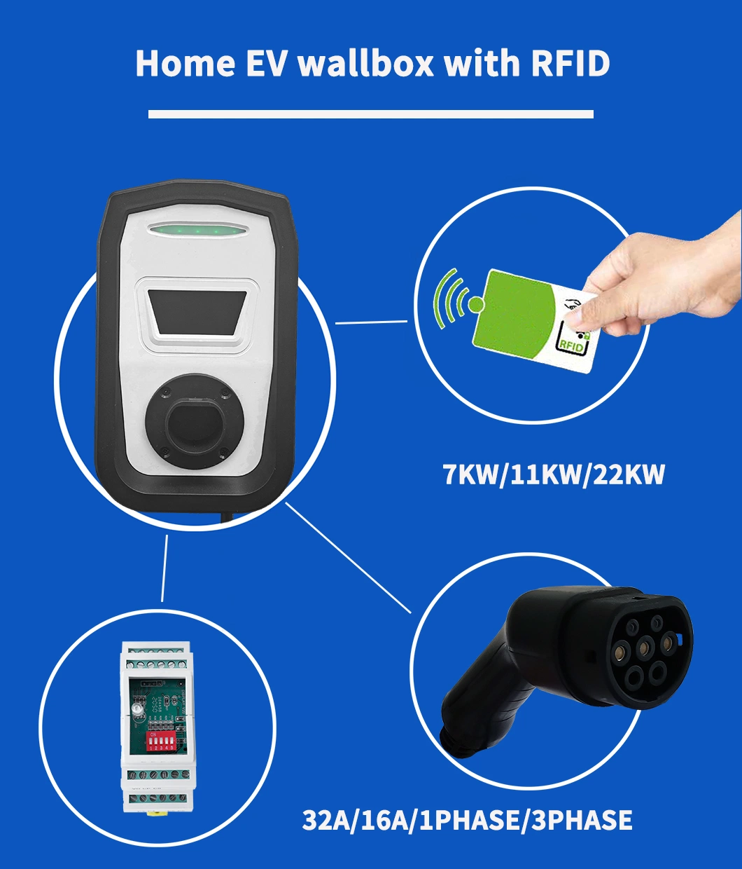 Electric Vehicle Car Charger 22kw 32A AC EV Charging Station with RFID