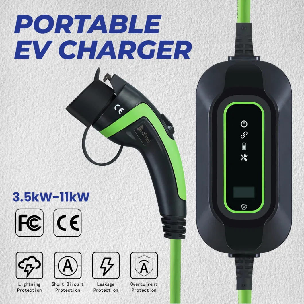 16A Electric Vehicles Portable Car Charger (SCHUKO) IEC 62196 Type 2 Evse Battery EV Charger