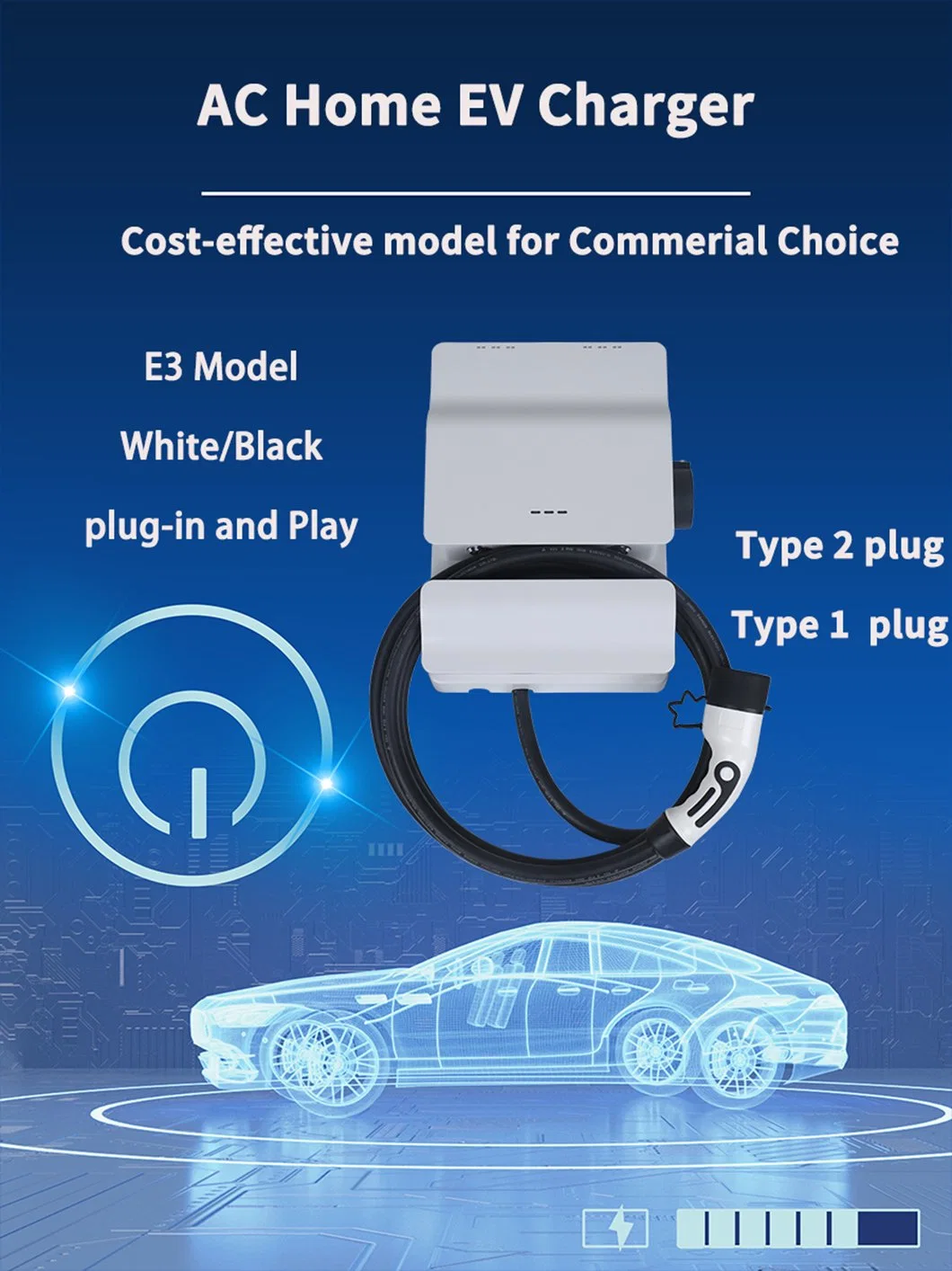 Level2 7kw Type1 Type2 GB/T Electric Car RFID IP55 EV Wallbox Charger