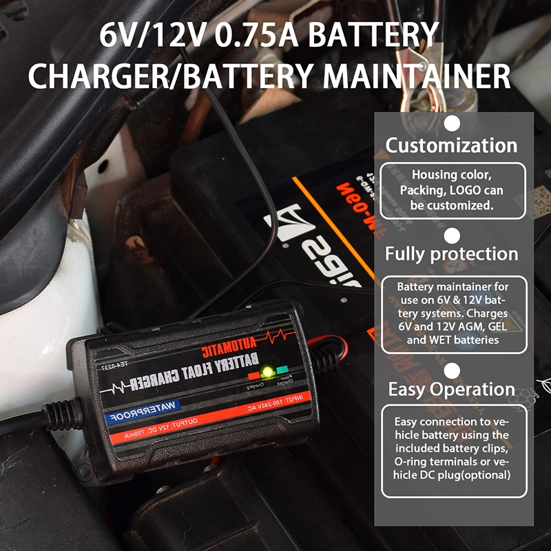 Portable Car Maintenance Battery Charger - Auto 6V/12V 750mA Trickle Charger