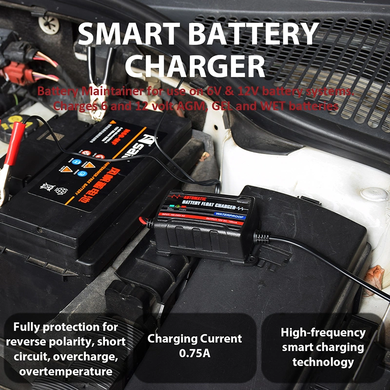 Portable Car Maintenance Battery Charger - Auto 6V/12V 750mA Trickle Charger