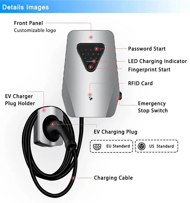 High Quality EV Fast Charger Wallbox 7kw Electric Car EV Charging Station