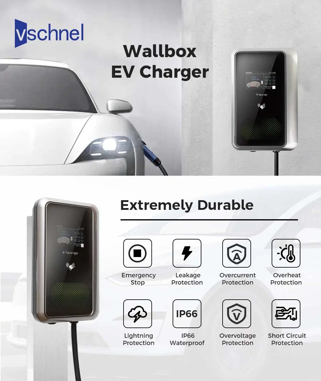 7kw Fast Electric Car Wallbox EV Charging Station with Type 1 Socket