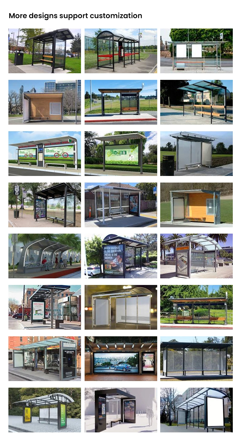 Huasheng China Bus Stop Advertising Shelter Supply Solar Panel Smart Bus Stop Station with Advertising Display Board and Phone Charging Bus Stop Shelter