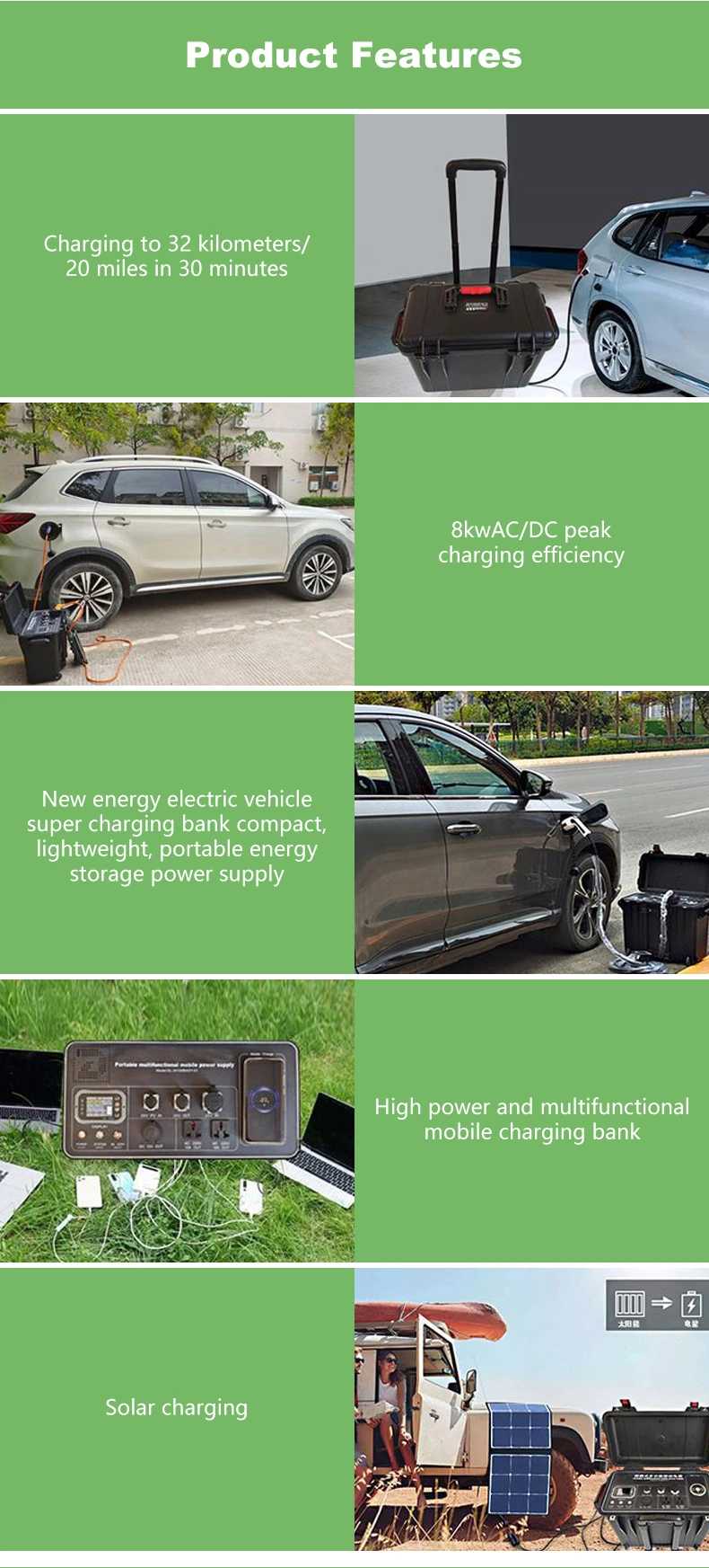 Home EV Charging Station Portable EV Charger with Battery AC/DC Power Supply 4000W Portable Solar Charger for EV