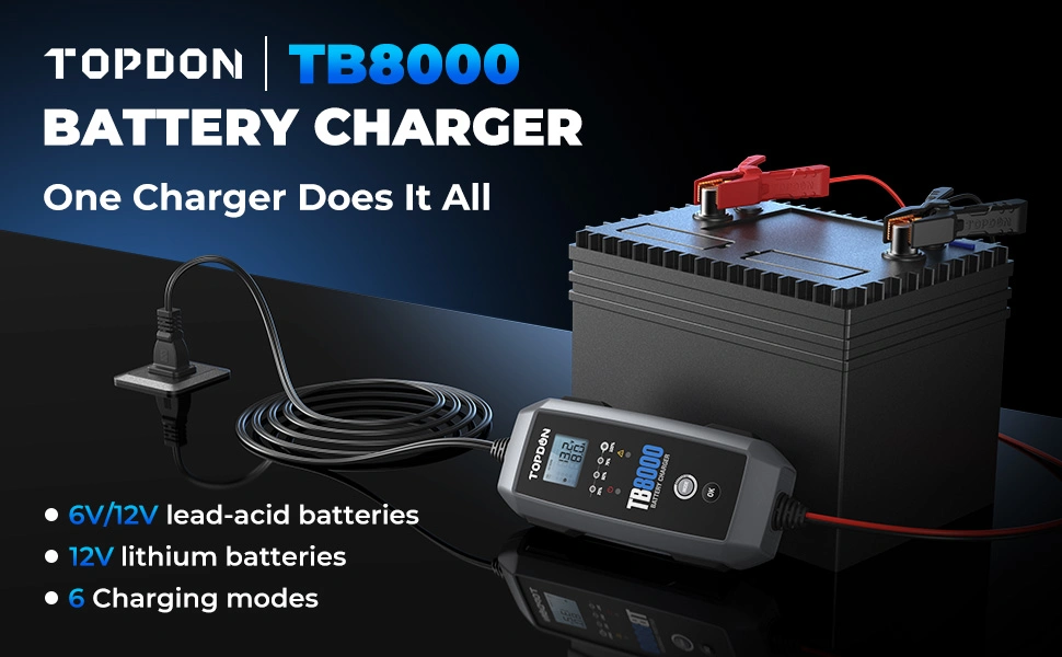 Portable Smart Topdon Tb8000 Lead Acid Lithium 12V 24V Automatic Car Battery Charger Pack Power Bank Supply