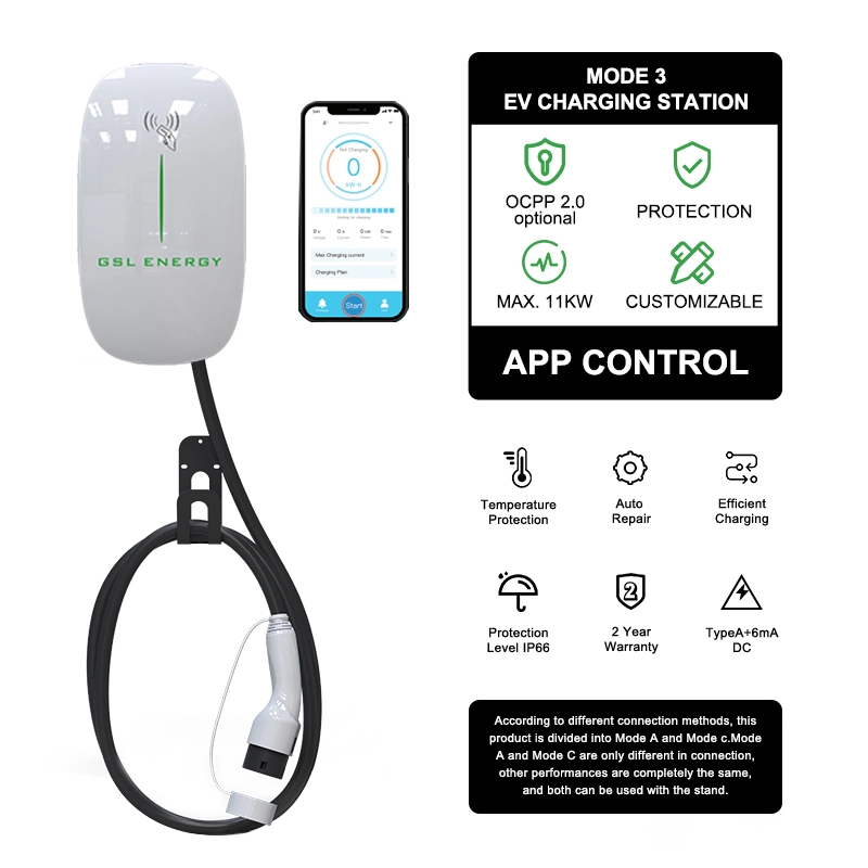 Gsl EV Charger Ocpp Type 2 Charge Cable 7kw 11kw Wallbox EV Charger 3 Phase Electric Car Charging Station