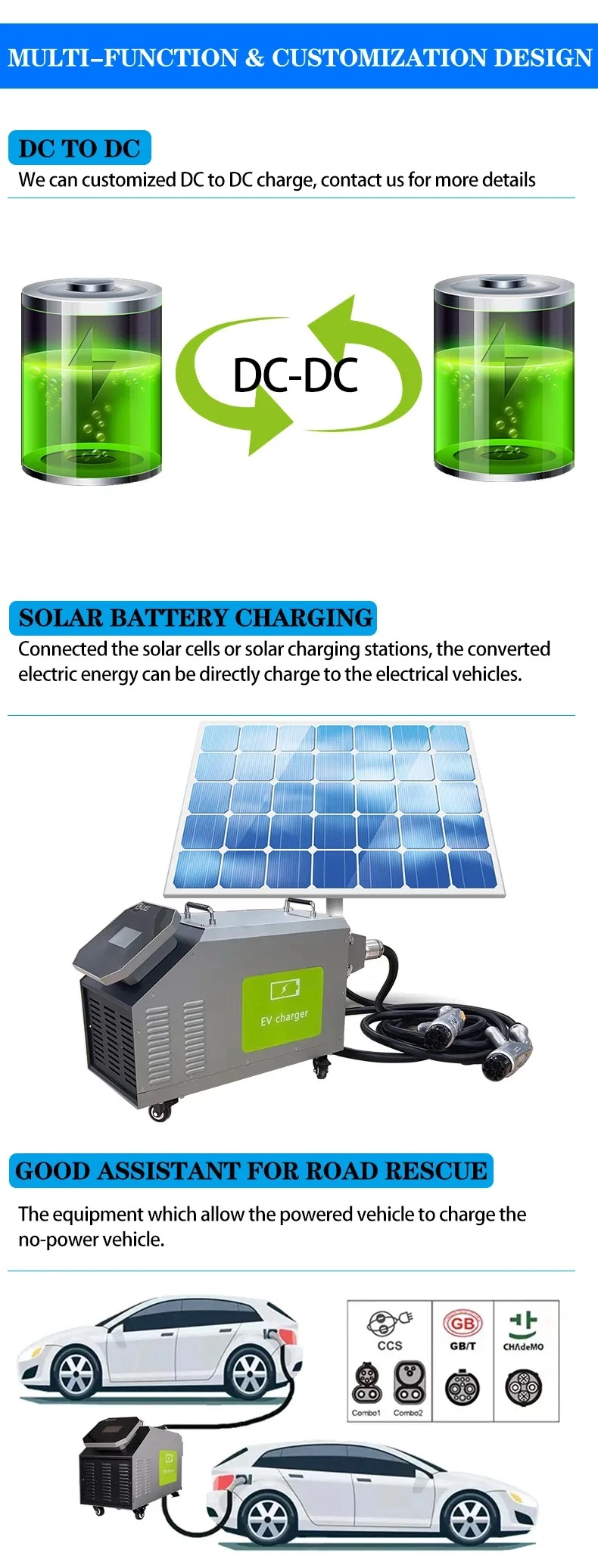 Portable 30kw DC Solar Gbt Fast Charging Station for Electric Cars