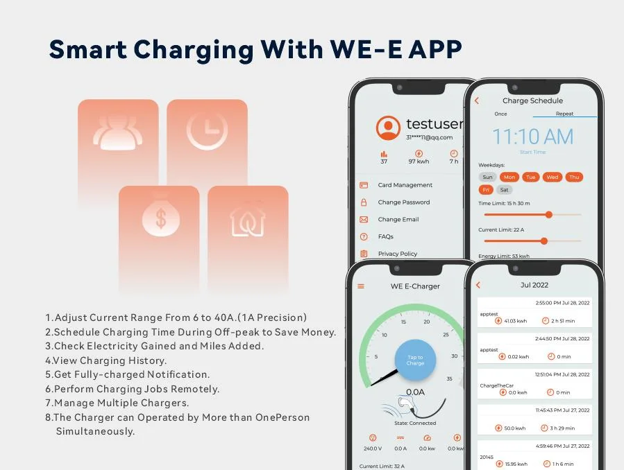 Weeyu 7kw 10kw Type1 UL Listed EV Charging Station for Electric Vehicle with FCC cULus Certificate SAE J1772 Wallbox EV Charging Station