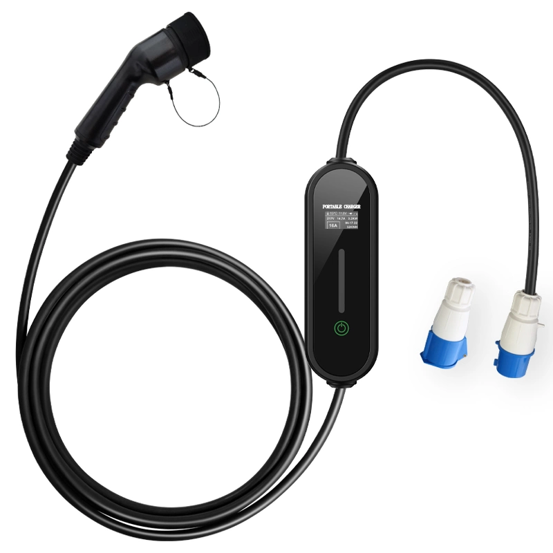 European Standard Electric Car 3.5kw 7kw 8A 10A 13A 16A EV 5m Charger Type Portable Electric Car Charger Screen Adjustable Evse