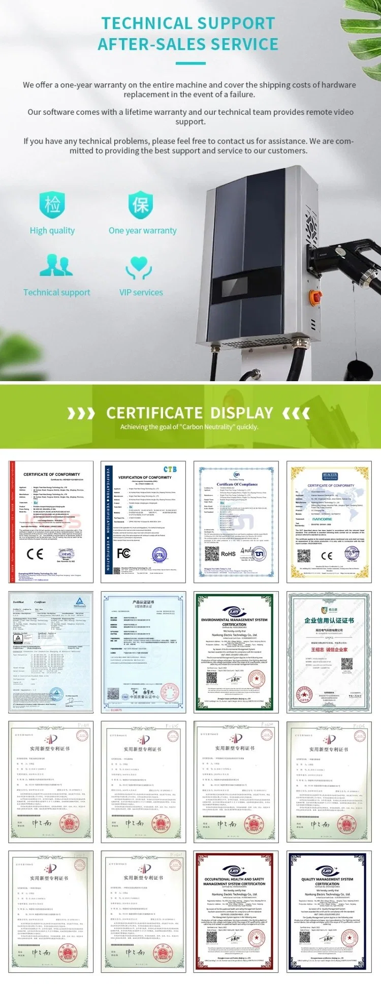 Solar DC Fast Level 3 EV Pile Charging Station for Electric Car