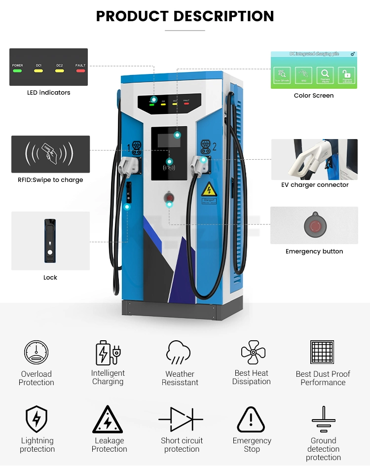 Xydf Double Plugs Electric Vehicle Charger CE/TUV/CCS1, CCS2/Chademo/Gbt DC 60 Kw 120 Kwh Floor-Standing Charging Pile