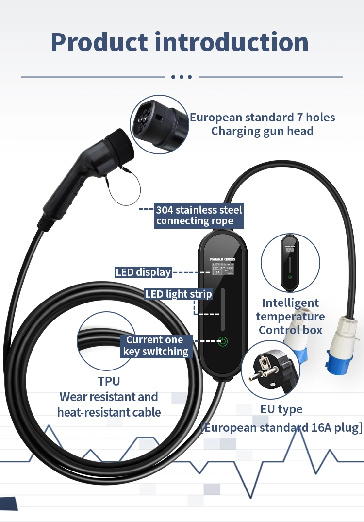 Type 2 Evse Charger 32AMP EV Charger Pile Wallbox 3.5kw EU Standard Home Electric Vehicle Charger Station 5m Power Cord Evse