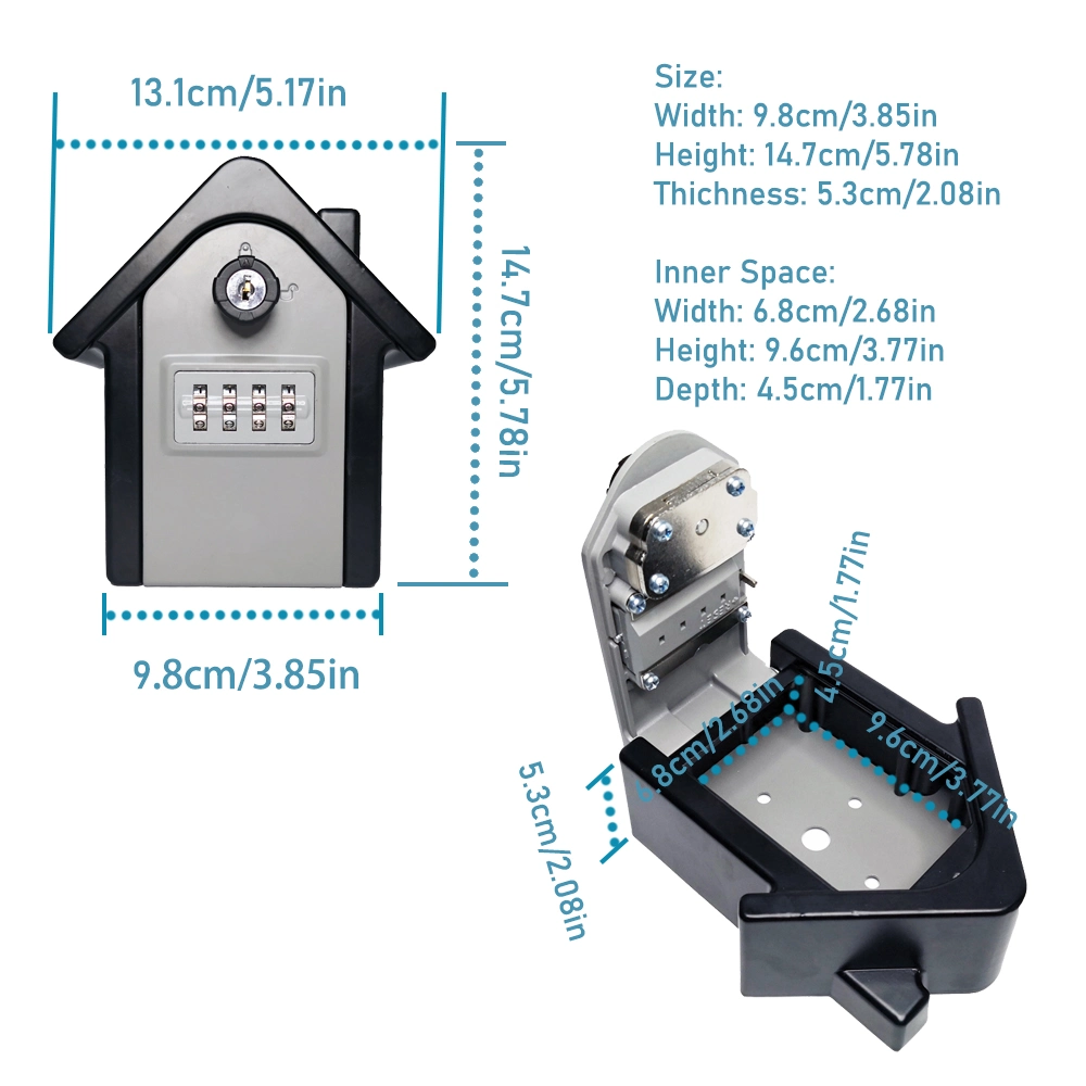 4 Digit Combination Lock and Key Access Car Fob Key Safe Box Wall Mounted House Key Box