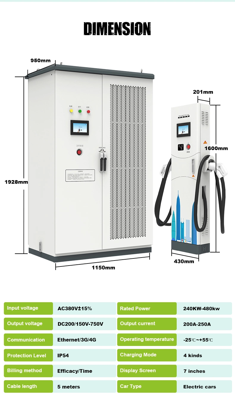 Rapid Charging 240kw 300kw 360kw EV Charger DC Fast Split Cabinet Floor Stand Station Charging Pile for Commercial with Four Guns