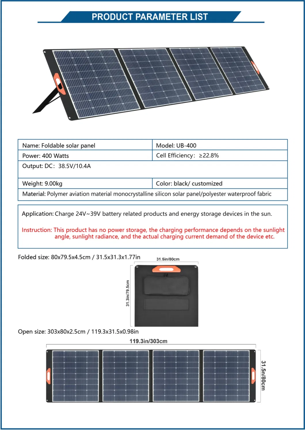 High Quality with USB Port Outdoor Camping Folding Solar Panels