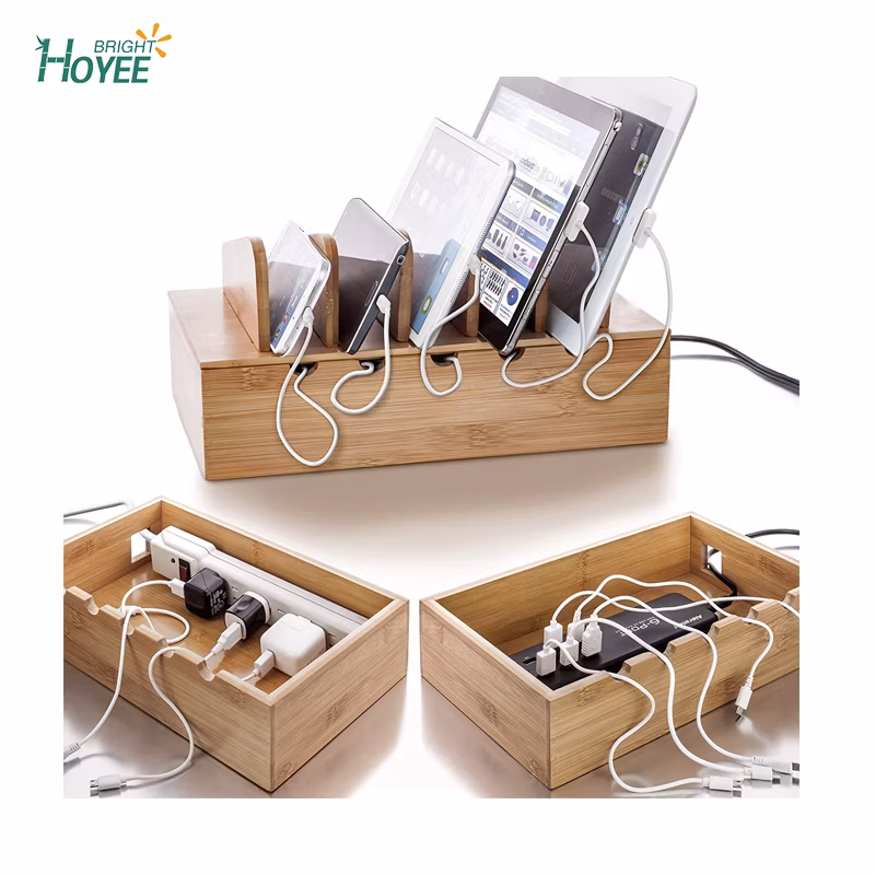 Natural Bamboo Charging Station Rack for Smartphones and Tablets