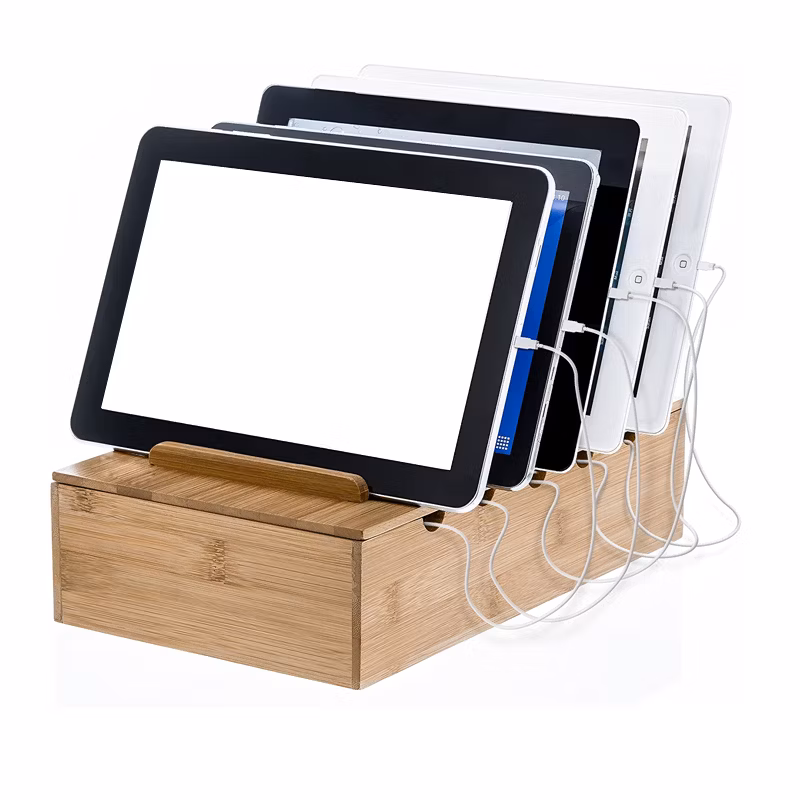 Natural Bamboo Charging Station Rack for Smartphones and Tablets