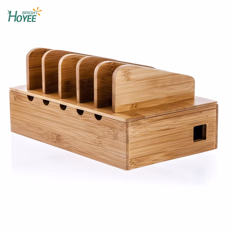 Natural Bamboo Charging Station Rack for Smartphones and Tablets