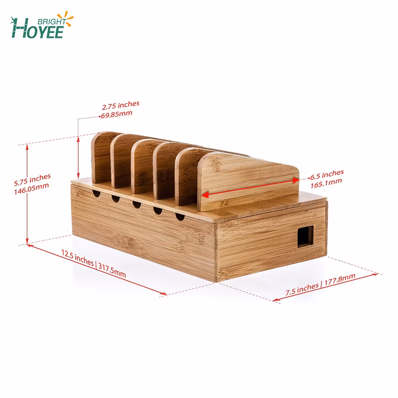 Natural Bamboo Charging Station Rack for Smartphones and Tablets