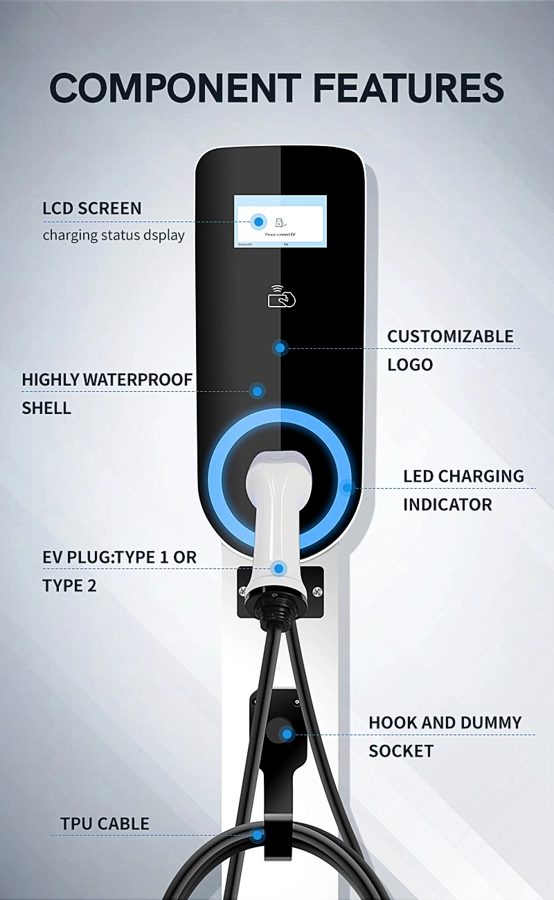 Type 2 Manufacture European 7kw Wallbox Home IP55 7kw EV Charger 1phase IEC 62196-2 Electric Car EV Charging Station