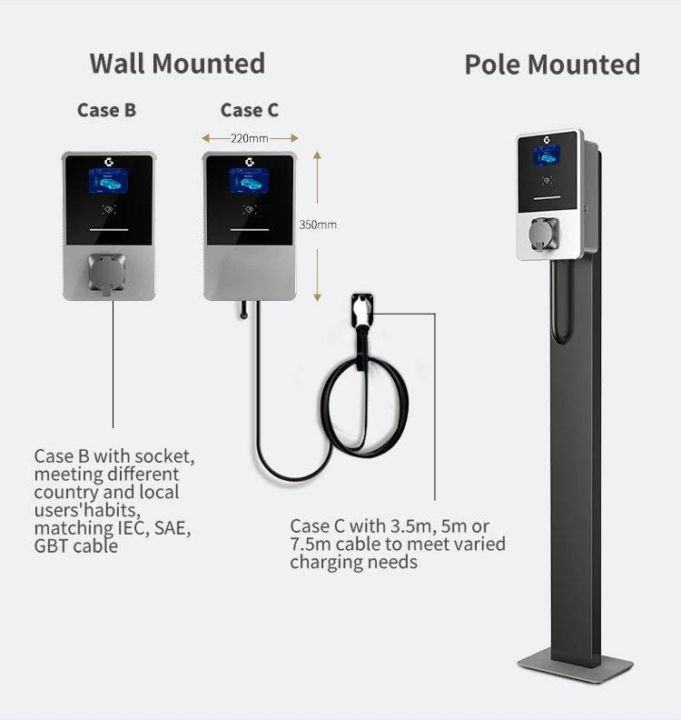 7kw Wallbox Charger Untethered for Electric Vehicle Charging Station