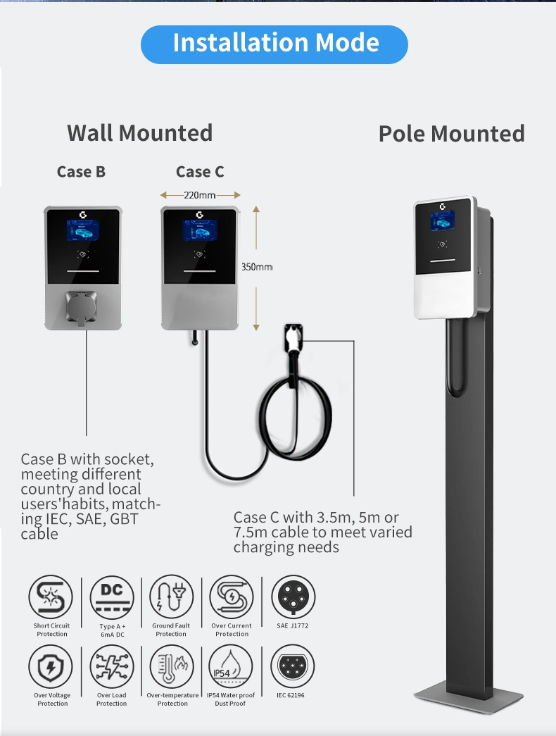 EV Charging Station with WiFi/APP/Ocpp for Home and Commercial Use