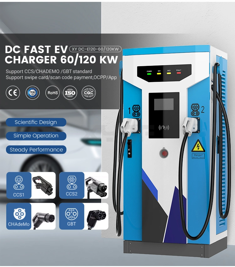 Xydf Double Plugs Electric Vehicle Charger CE/TUV/CCS1, CCS2/Chademo/Gbt DC 60 Kw 120 Kwh Floor-Standing Charging Pile