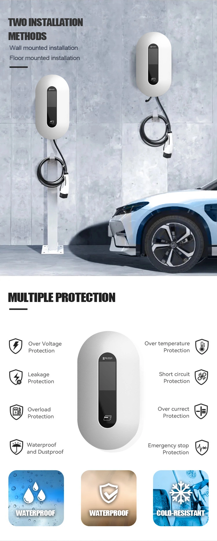 5 Meter Cable Home Use 7 Kw Type 2 Portable EV Charger CE 220V Portable EV Car Charging Station for Byd Electric Cars