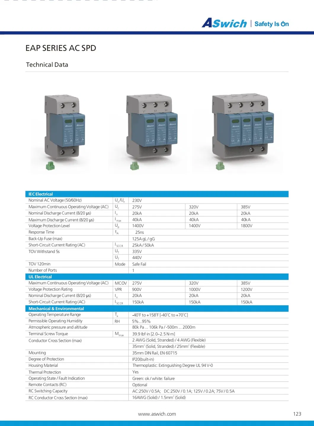 Aswich 1000V DC AC 440V Combiner Box Distribution Box