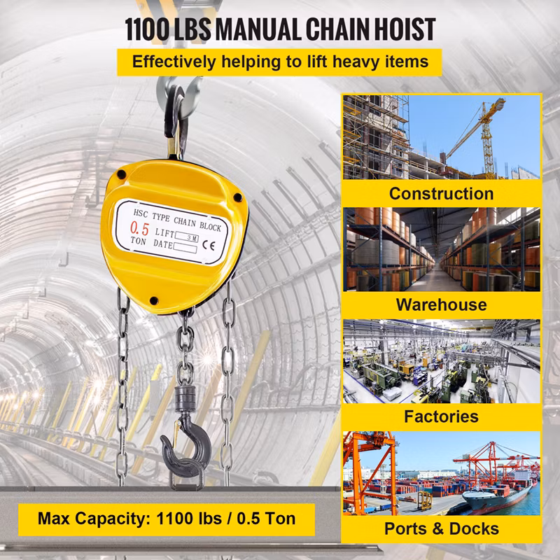 Construction Work 1 Ton 2 Ton 3 Ton 5 Ton Manual Chain Block with G80 Lifting Chain Hsc Hand Chain Hoist