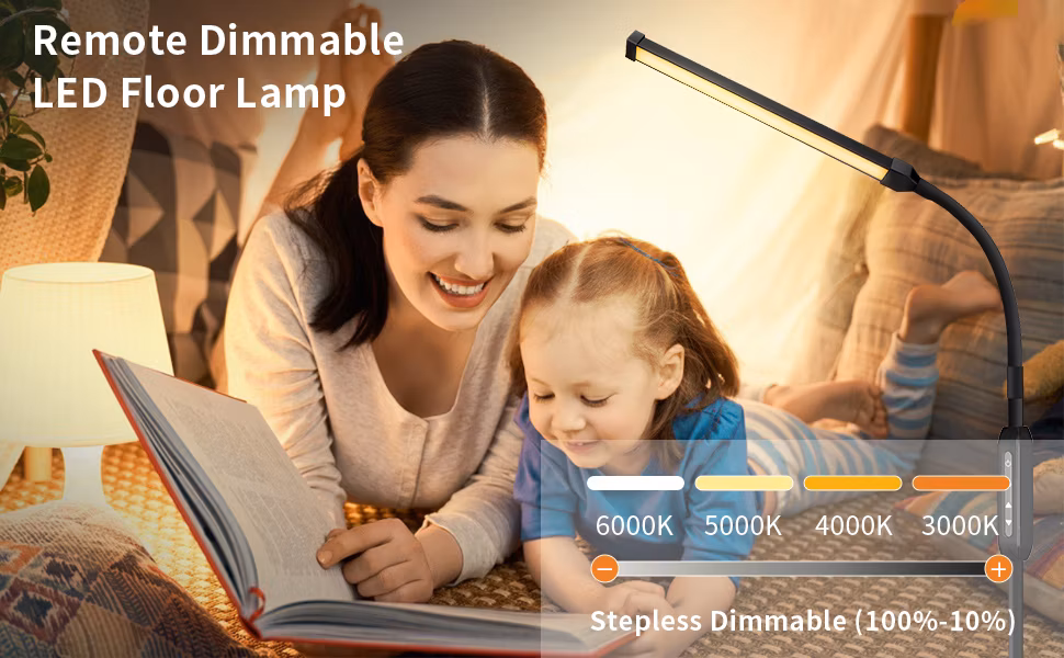 LED Floor Lamp for Eyelash Extensions Craft Task Floor Standing Light Adjustable Gooseneck Dimmable Lash Reading Floor Lamp for Bedroom Office Black