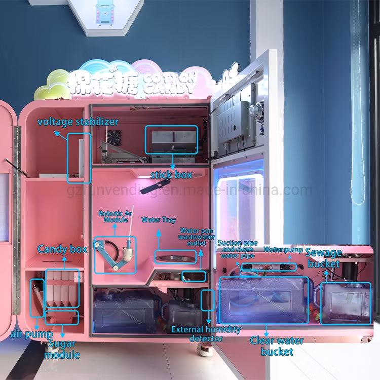Support Multi-Language Automatic Electric Sugar Floss Making Cotton Candy Vending Machine for Kid