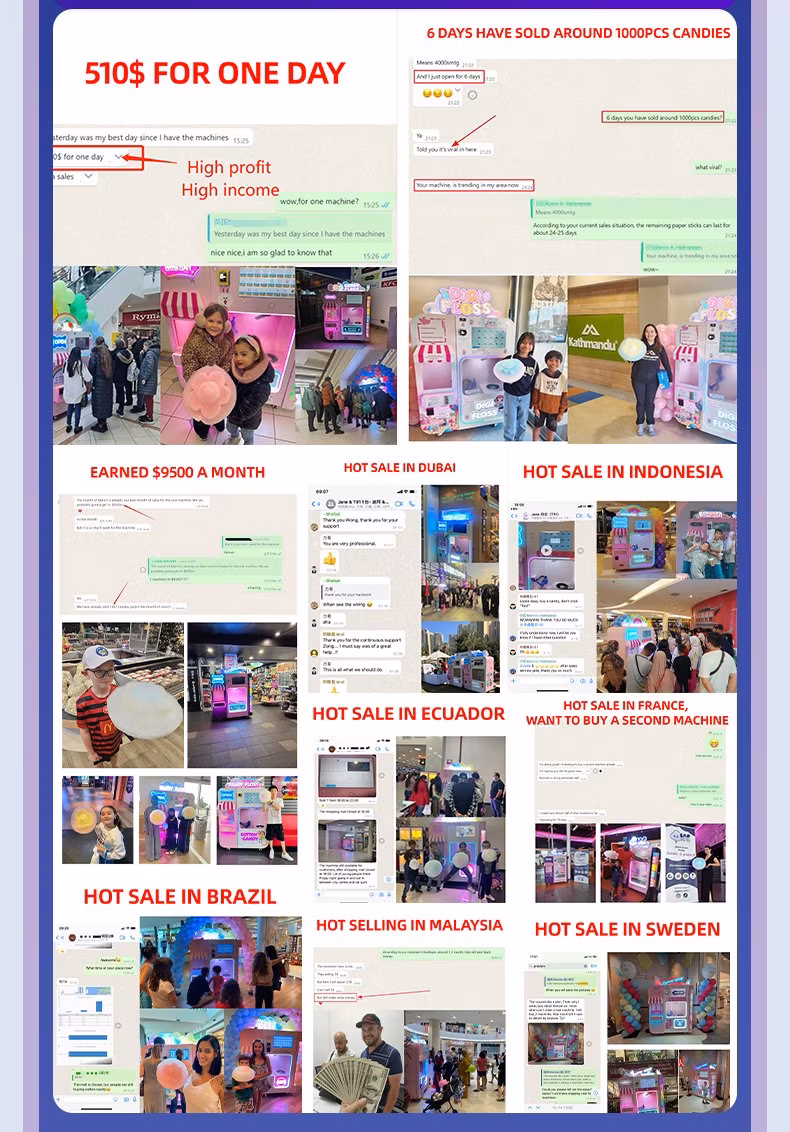 Intelligent New Design Commercial Fairy Floss Robot Pink Cotton Candy Vending Machine