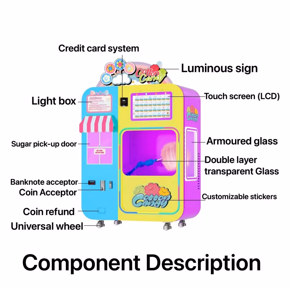 Full Automatic Making Professional Electric Sweet Flower Cotton Candy Vending Machine Commercial Cotton Candy Machine