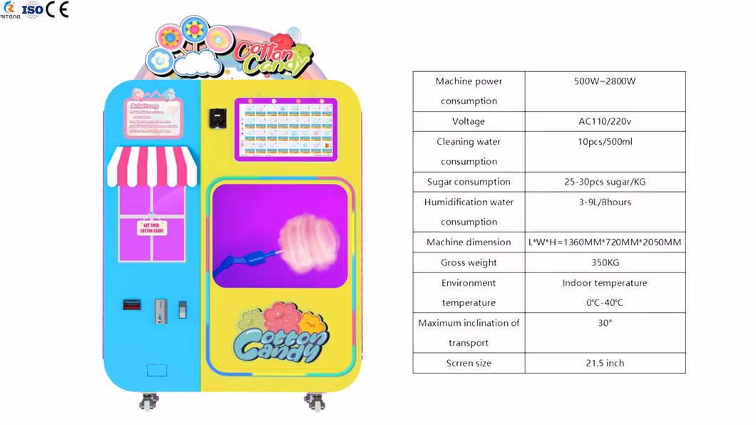 Full Automatic Making Professional Electric Sweet Flower Cotton Candy Vending Machine Commercial Cotton Candy Machine