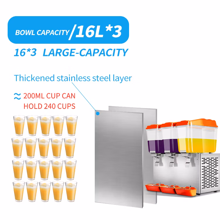 3 Tanks 16L*3 Commercial Warm &amp; Cool Blending Machine Juice Dispenser for Sale