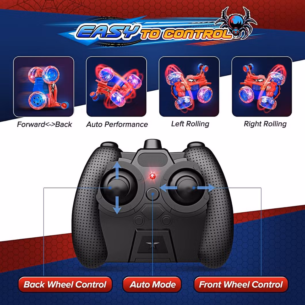 Spider-Man Remote Control Stunt Car with Lights, Radio Remote Control Over 360 Degree Rolling Car Toys, RC Car Model Toys Wholesale Toy Cars
