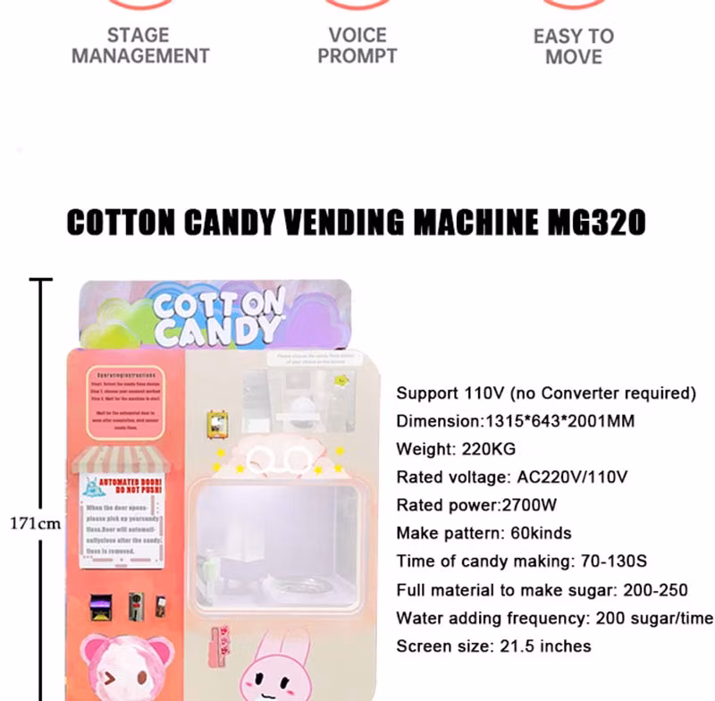 Shopping Mall Amusement Park Automated Marshmallow Cotton Candy Vending Machine