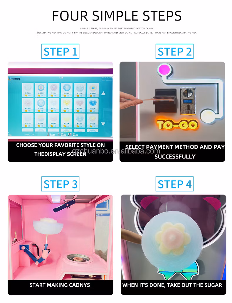 Latest Type New Condition Fully Automatic Cotton Candy Vending Fairy Floss Vending Machine Make Money