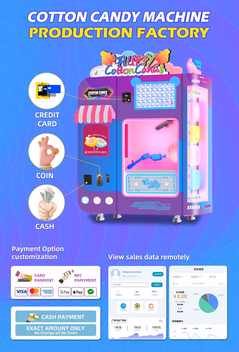 Professional Customize Automatic Candy Floss Vending Machine Commercial Cotton Candy Machine