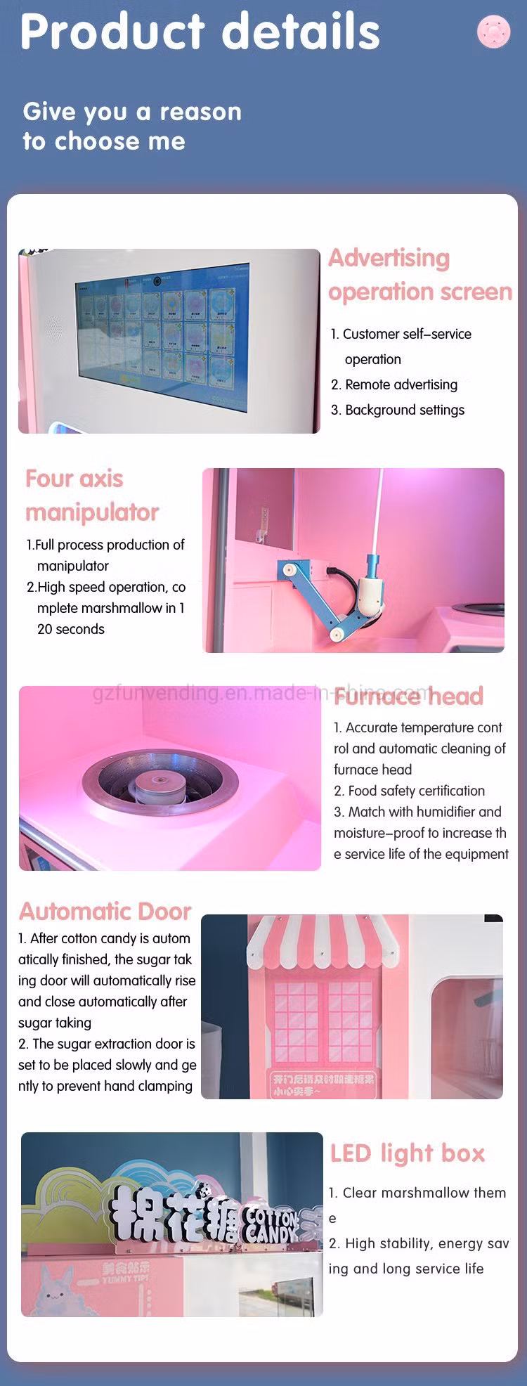 Support Multi-Language Automatic Electric Sugar Floss Making Cotton Candy Vending Machine for Kid