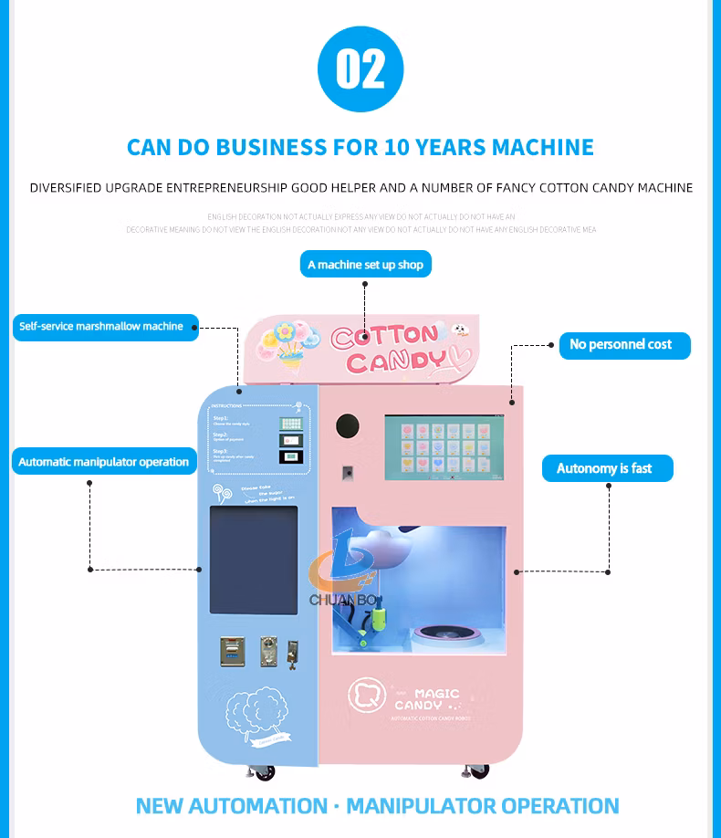 Hot Seller: Factory-Direct Professional Fully Automatic Cotton Candy Vending Machine with 1-Year Warranty