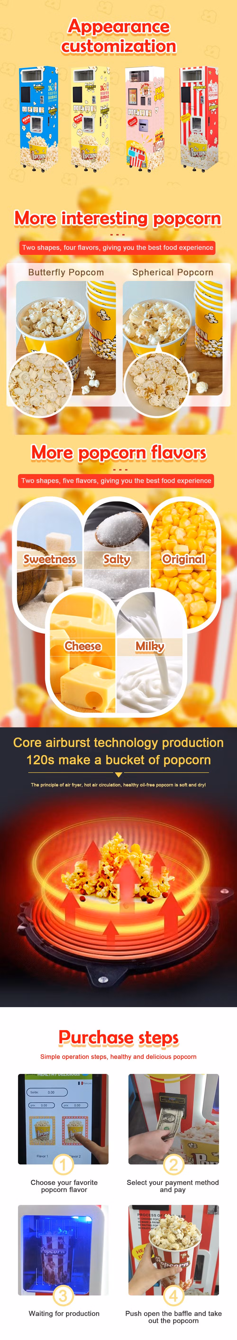 Commercial Electric Automatic Popcorn Machine a Pop Corn Automatique Popcorn Vending Machine for Sale