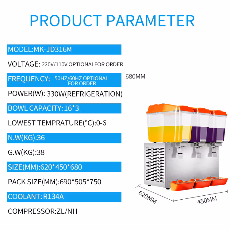 3 Tanks 16L*3 Commercial Warm &amp; Cool Blending Machine Juice Dispenser for Sale