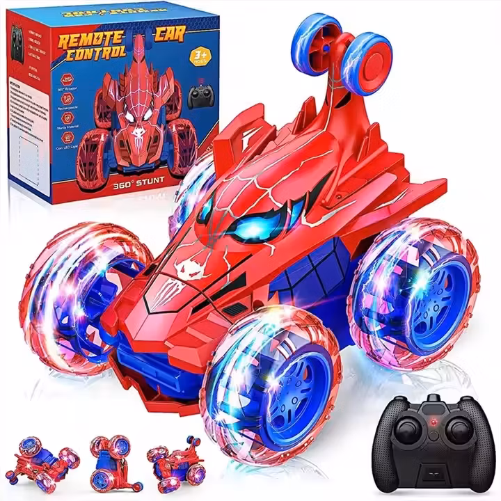 Spider-Man Remote Control Stunt Car with Lights, Radio Remote Control Over 360 Degree Rolling Car Toys, RC Car Model Toys Wholesale Toy Cars