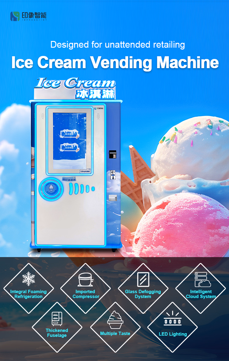 Imt Ice Cream Vending Machine with 32 Inch Touch Screen Different Kinds of Snack and Jam in The Machine